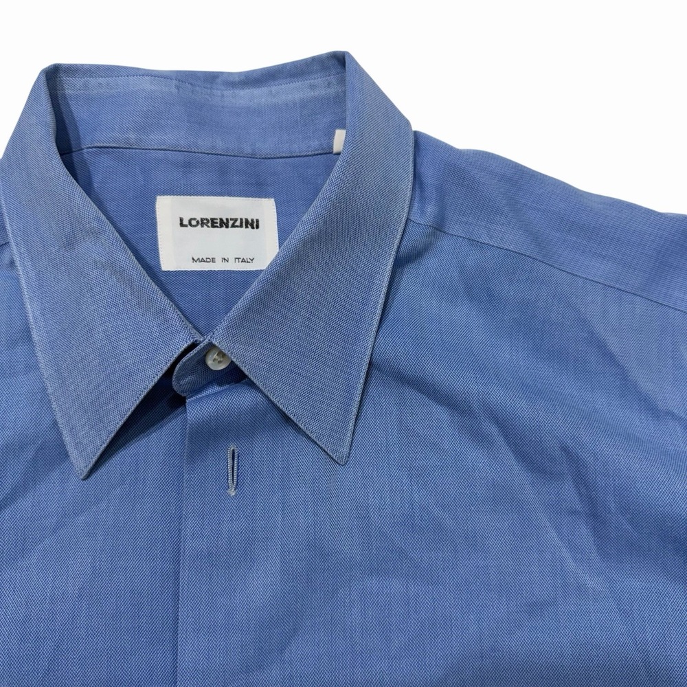 Lorenzini Men's Long Sleeve Blue Cotton Dress Shirt Sz 17.5 Made In Italy
